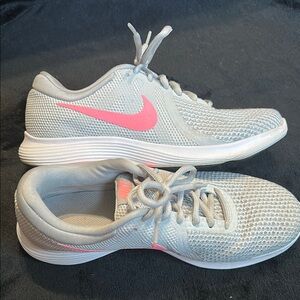 Nike Women's Revolution 4 Sneakers in Gray with Pink